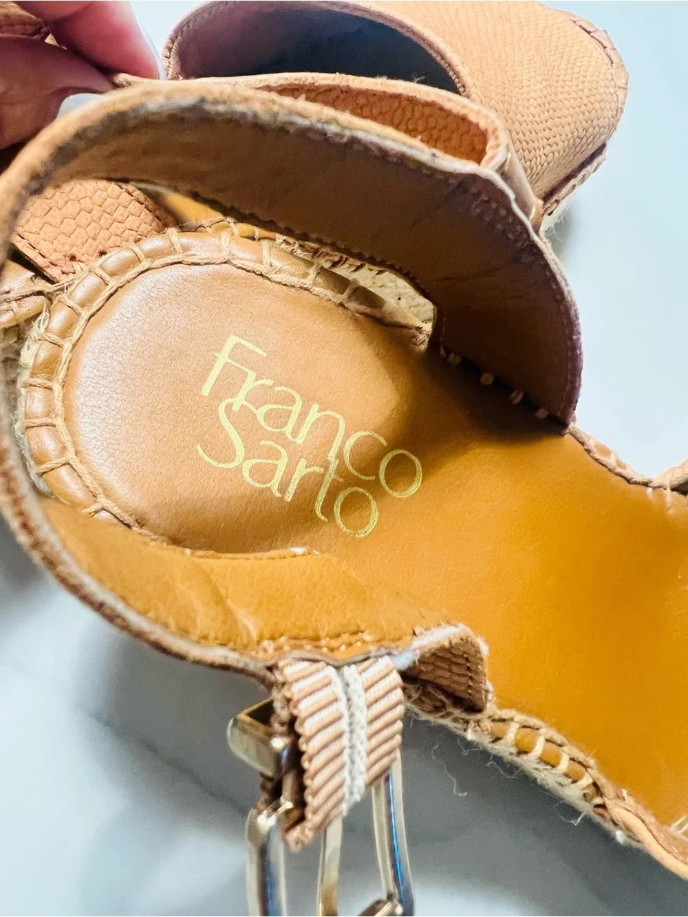 Franco Sarto Tan Women's Leather Espadrille Slide Sandals - Size 6.5